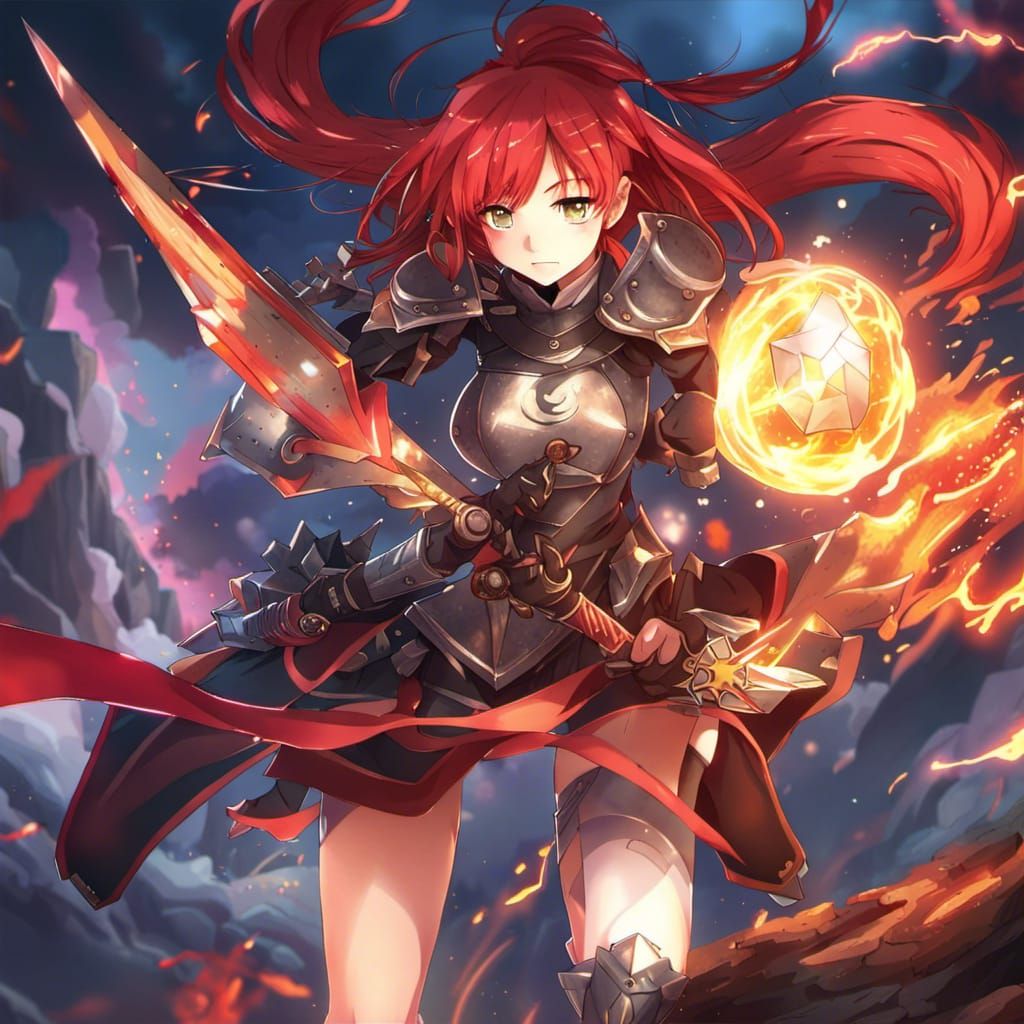 Anime Knight with Dragon, Sword, and Neon Portal