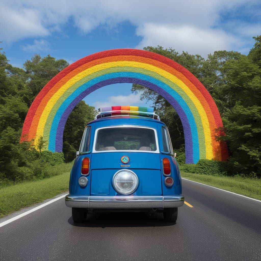 Vibrant Rainbow Ride Through a Dreamy Landscape