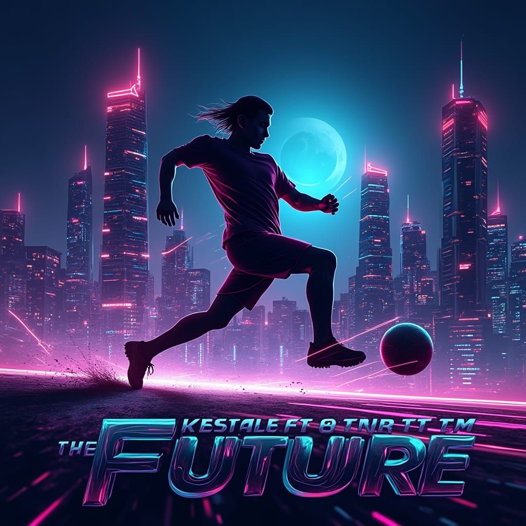 Cyberpunk Soccer T-Shirt Design in Electric Purple and Cyan