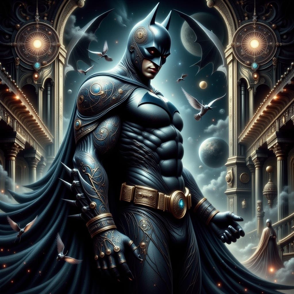 Gothic Batman in Zodiac-Inspired Impasto Style