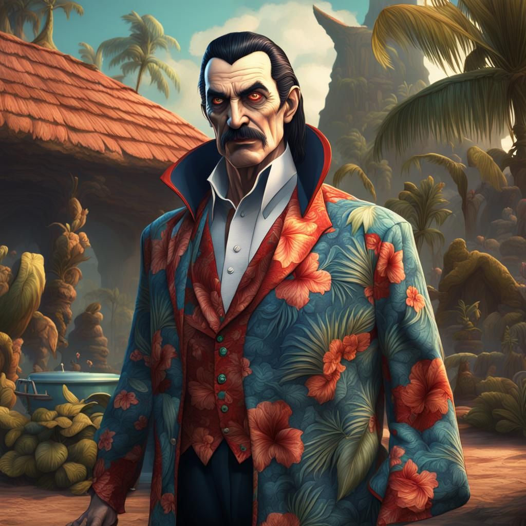 Count Dracula in Hawaiian Shirt: Detailed Matte Painting