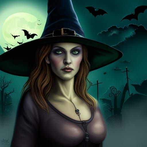Beautiful Witch in Graveyard Fantasy Art