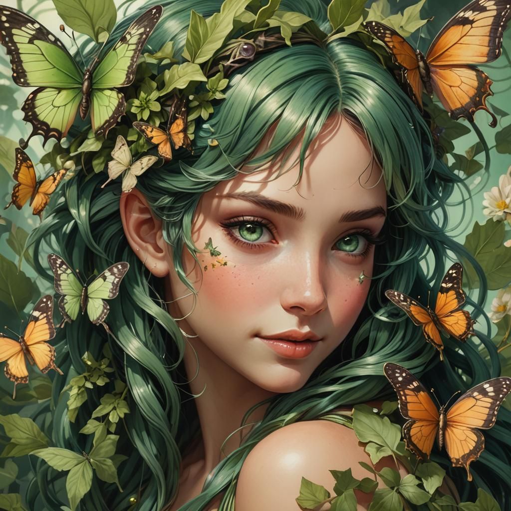 Green Flower Fairy Portrait in Cinematic Style