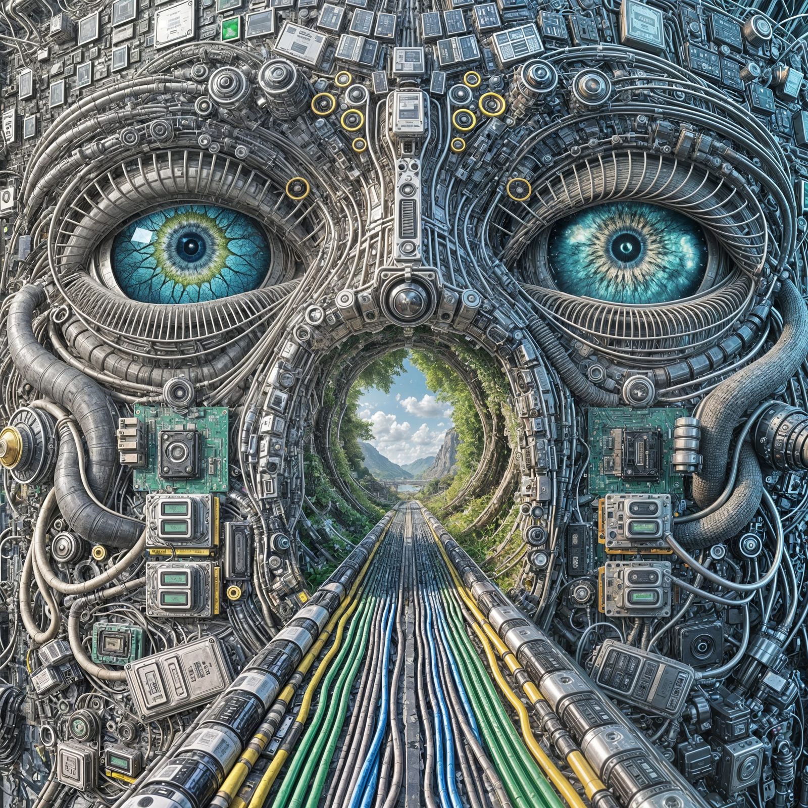 Futuristic Dystopian Face Assembled from Computer Hardware i...