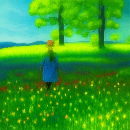 Vibrant Meadow With Brilliant Electric Flowers