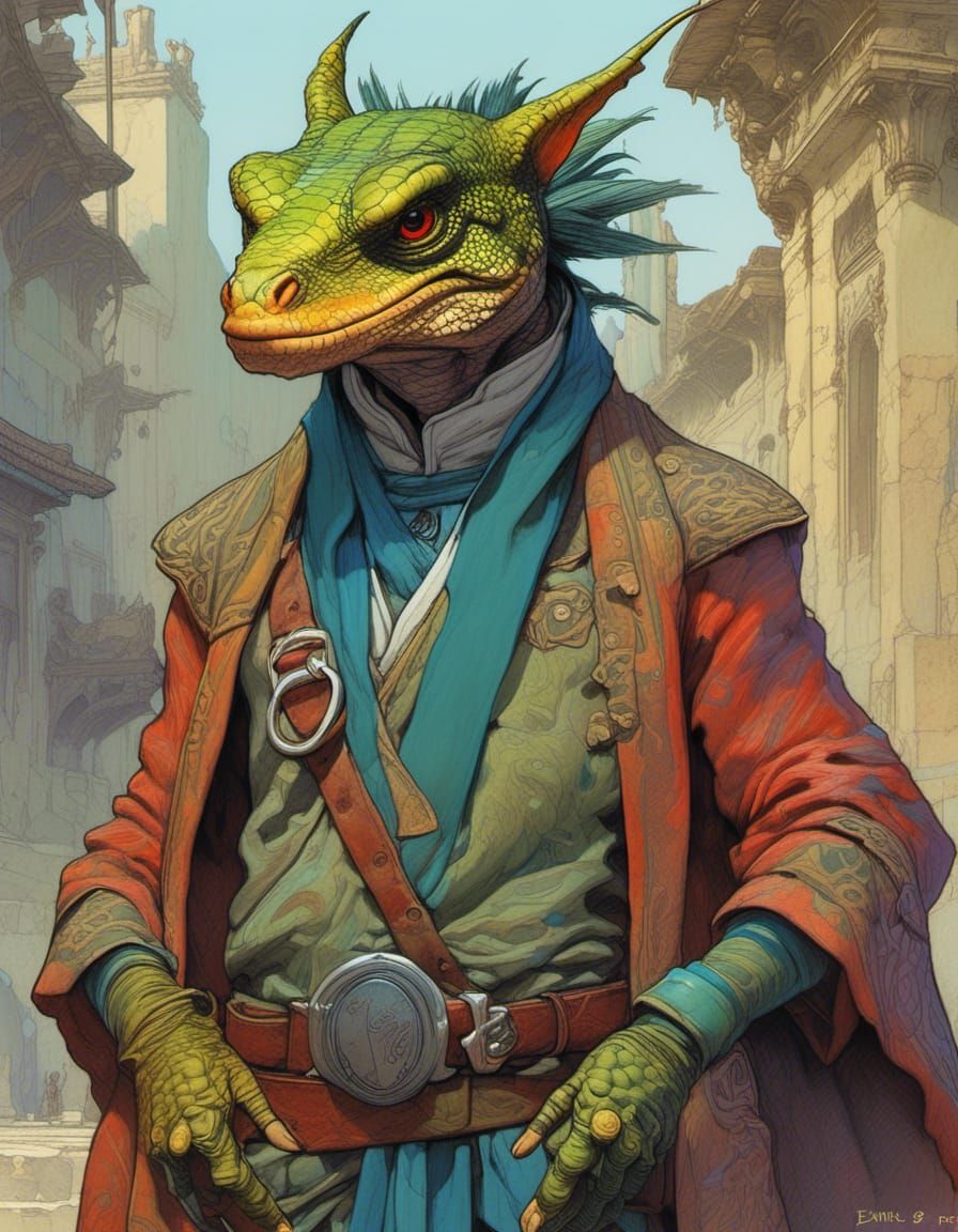 Anthro Lizard and Rodian Smuggler in Pencil Sketch