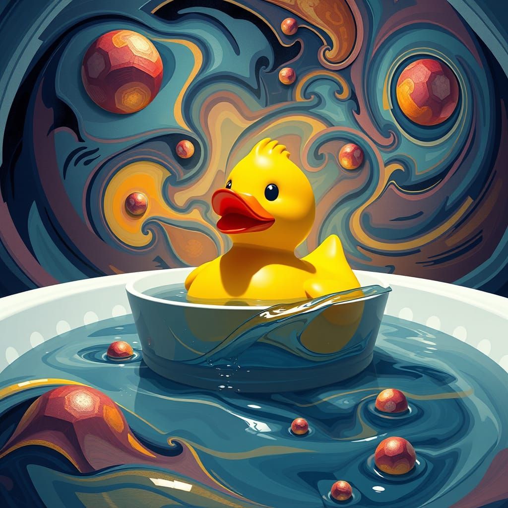 Rubber Duck in Quantum Bath, Neo-Cubist Style