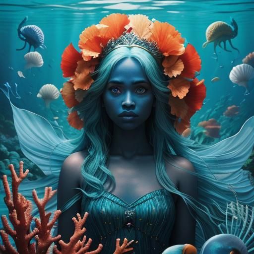 Vibrant Mermaid with Peacock Tail in Film Still