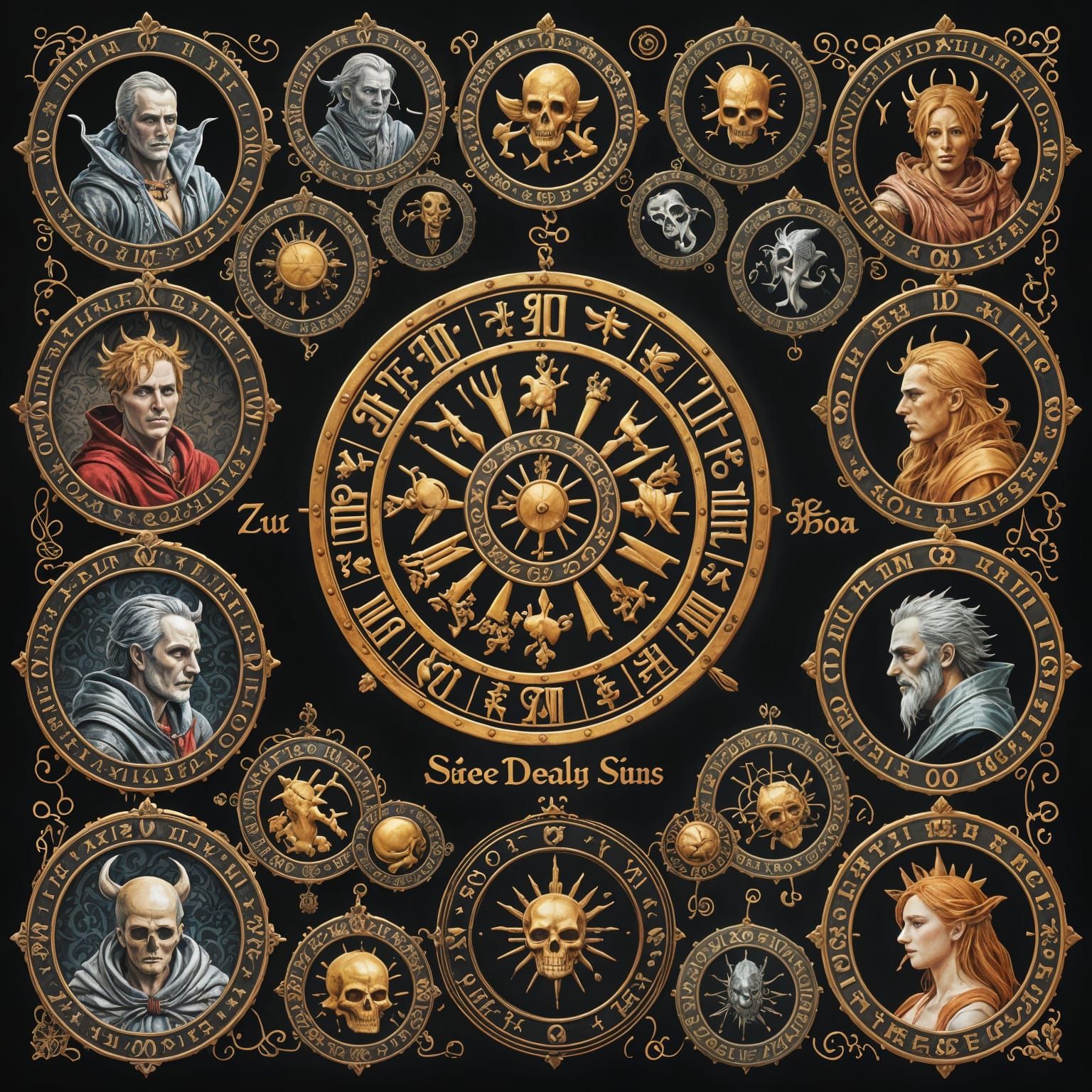 Seven Deadly Sins in a Dark Gothic Art Style