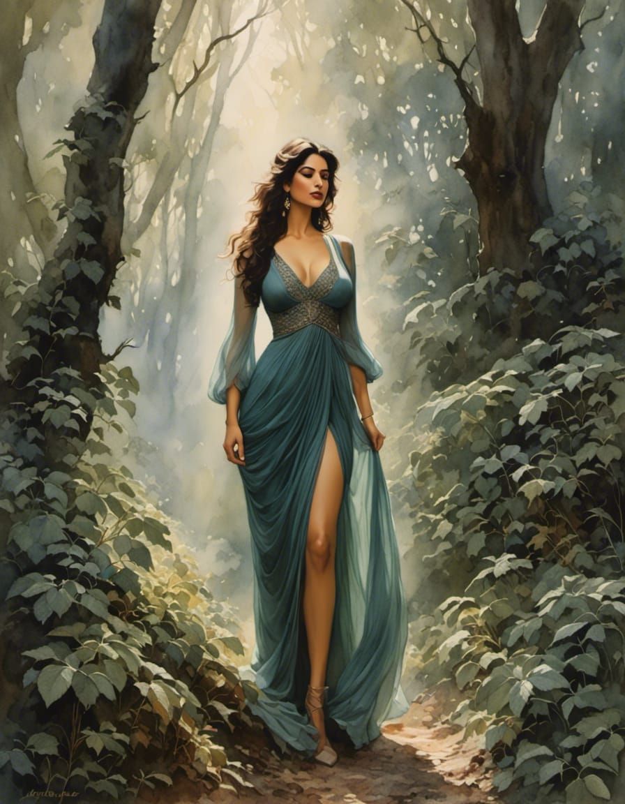 Palestinian Woman in Forest, Dunedain Style Portrait