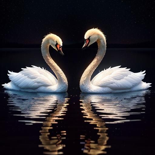Swan Reflections at Sunset in Chiaroscuro Style