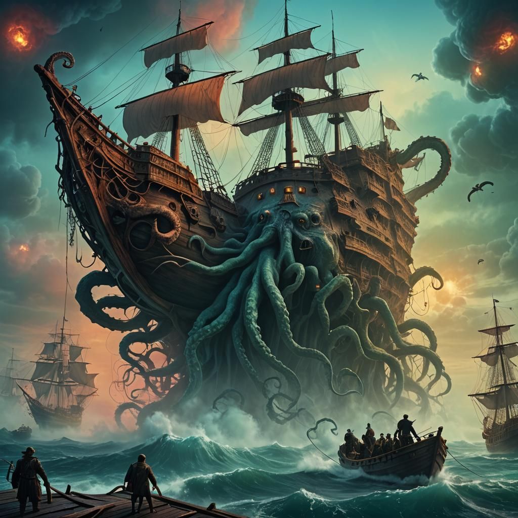 Kraken Attack: Surreal Cryptozoology Matte Painting