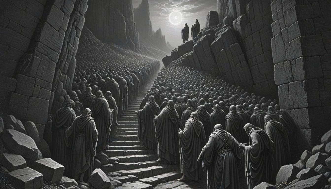 Dante's Souls Ascend Purgatorio's Steep Path