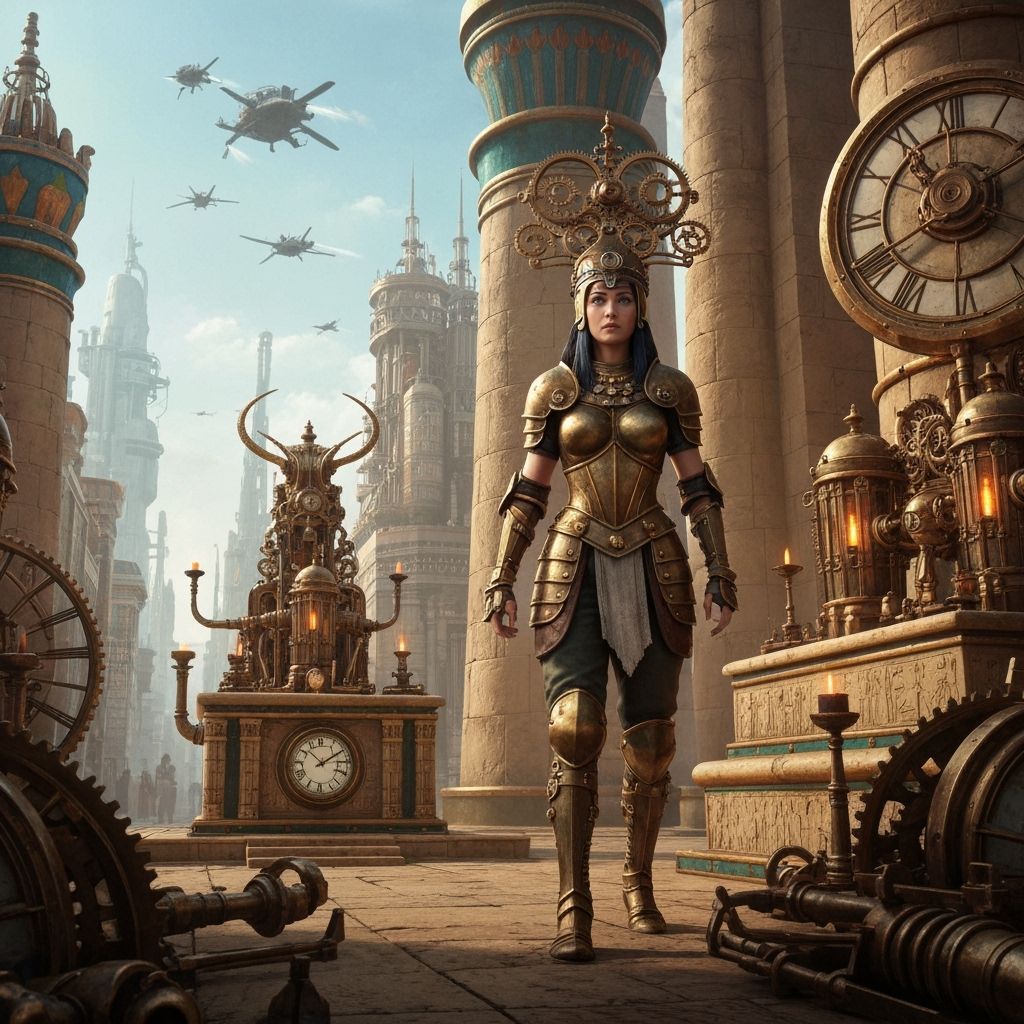 Steampunk Hatshepsut in an Egyptian Clockwork City