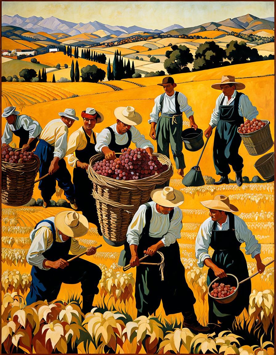 Sicilian Grape Harvesters in Early 1900s Style