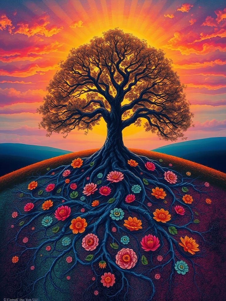 Surreal Tree Landscape in Whimsical Style