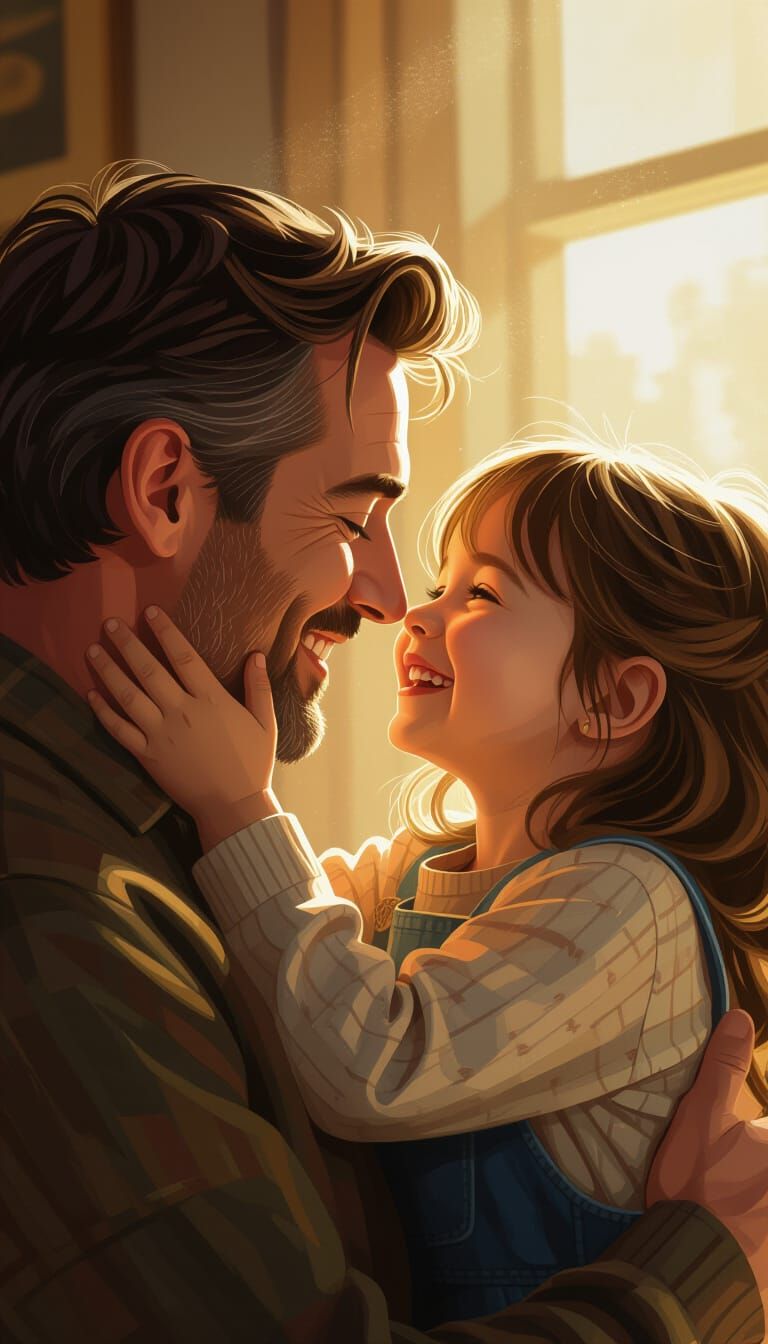 Girl Whispering to Father in Matte Painting Style