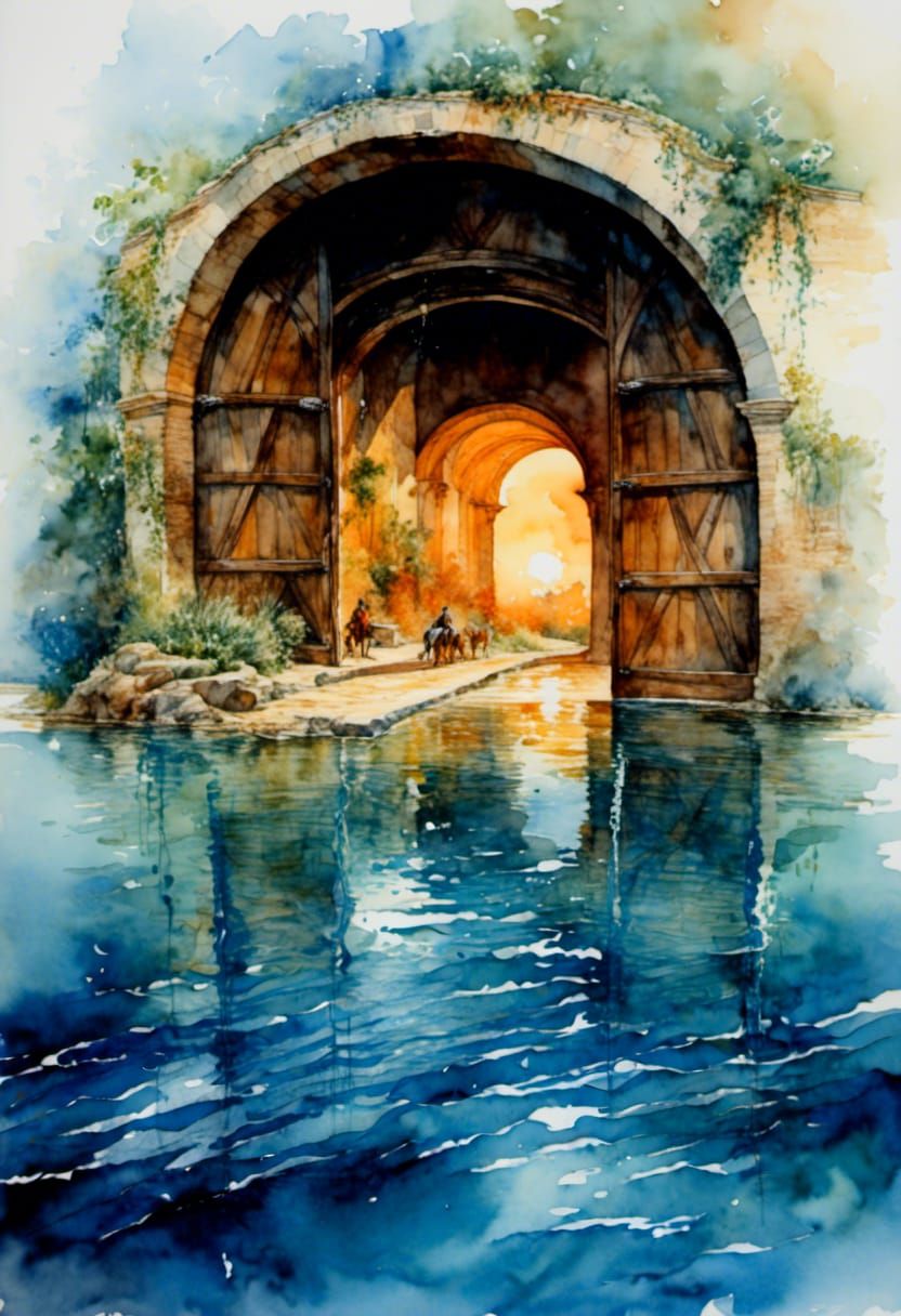 French Countryside Scene, Watercolor Style, 1917