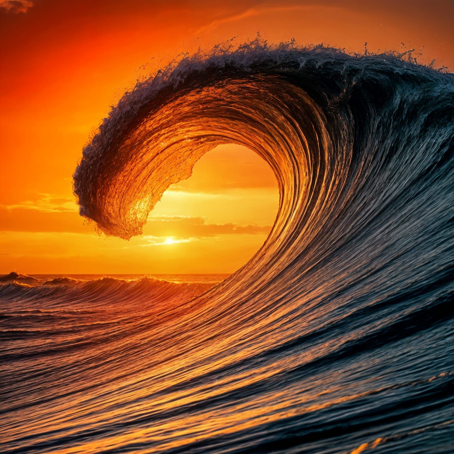 Surreal Sunset Scene in Vibrant Orange