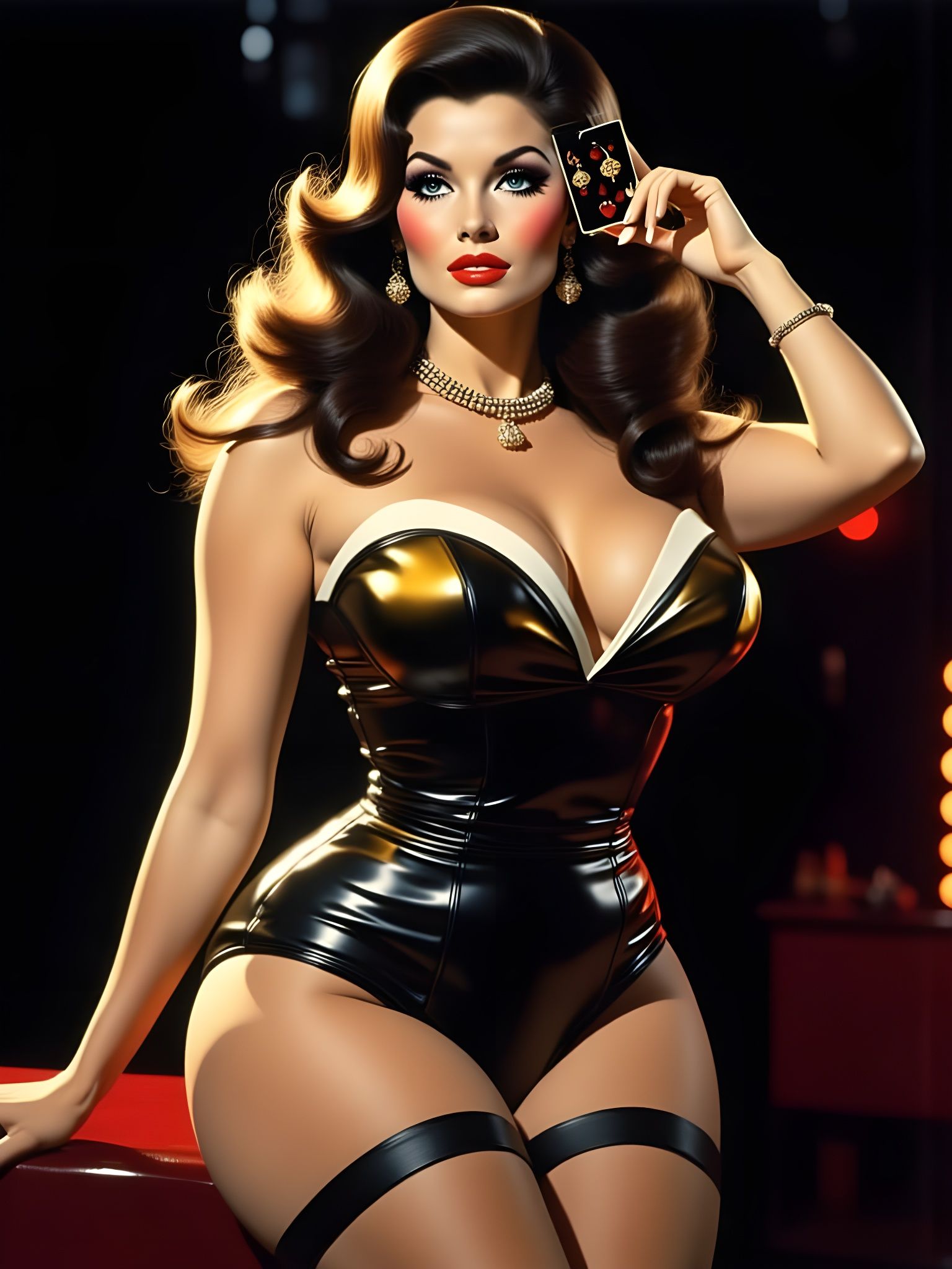 Pinup Woman With Black Club Card