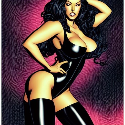 Comic Book Style Woman in Latex Suit
