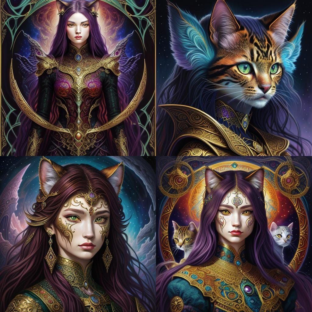 Feline Goddess Hybrid in Airbrush Fantasy Art