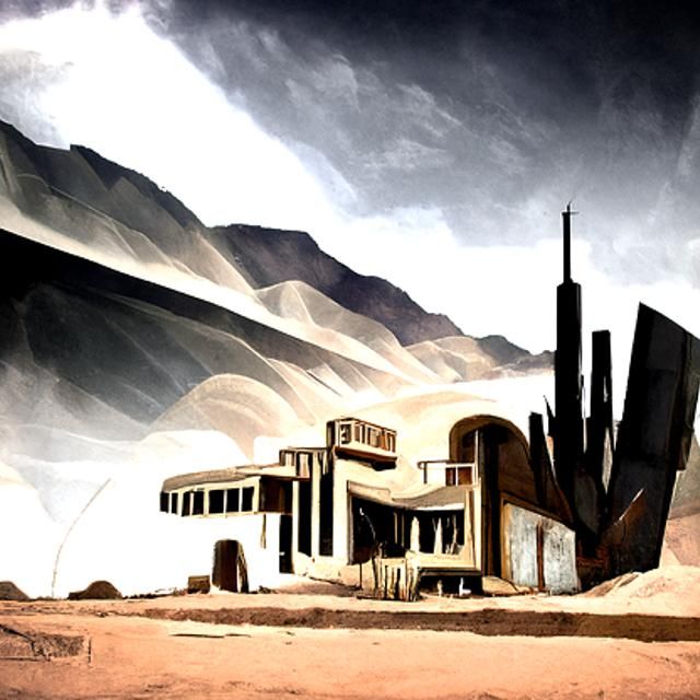 Art Deco Cityscape in Post-Apocalyptic Desert