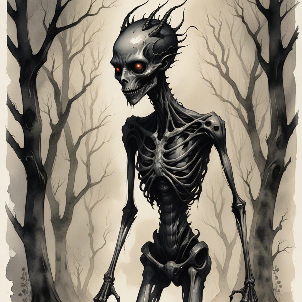 Creepy Shadow Creature in Hellscape: Horror Concept Art