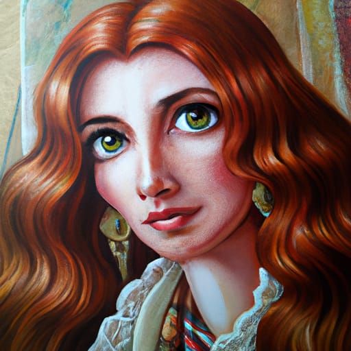 Red-Haired Woman with Green Eyes in Fairycore Style