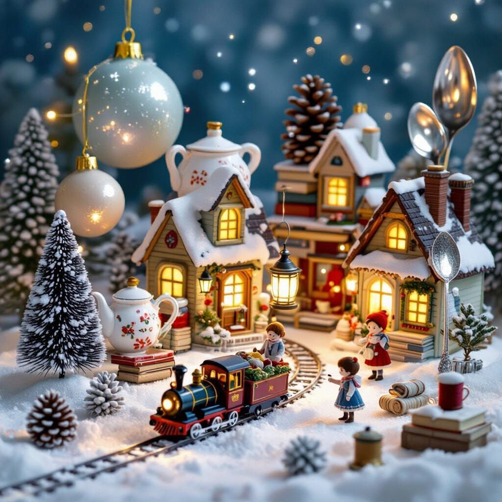 Ghibli-Style Miniature Christmas Village with Cozy Borrower ...
