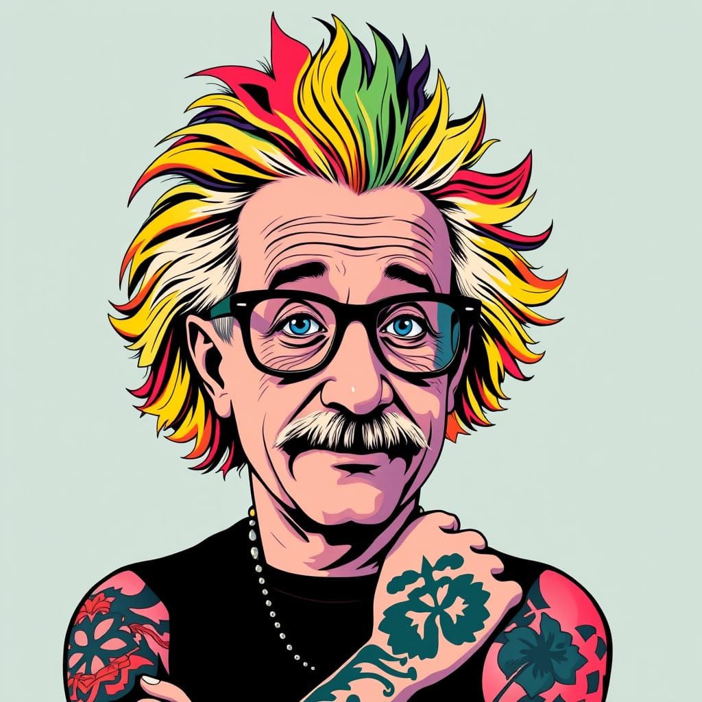 Rebellious Albert Einstein in Stylized Pop Art