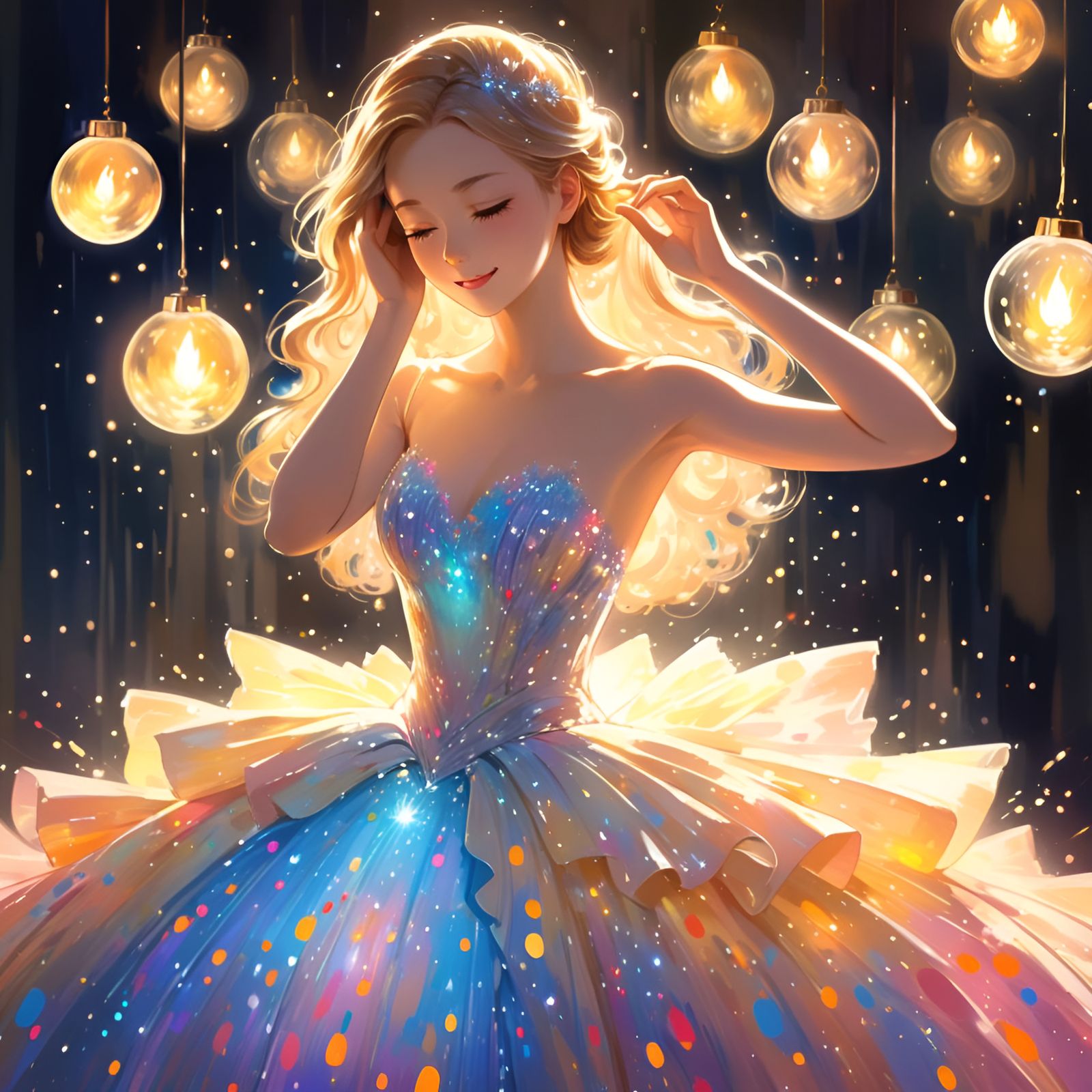 Lady in Glowing Gown with Celestial Hair