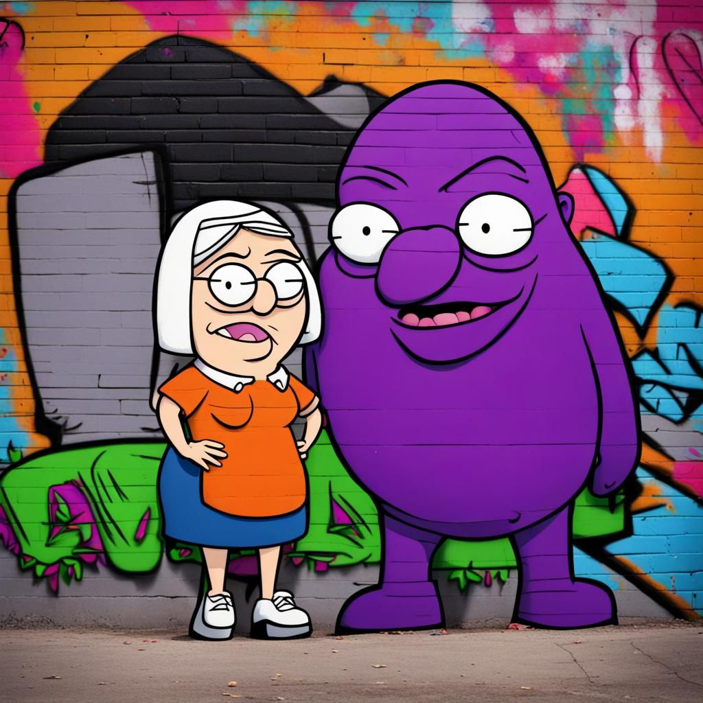 Meg Griffin and Grimace Graffiti Wedding Art
