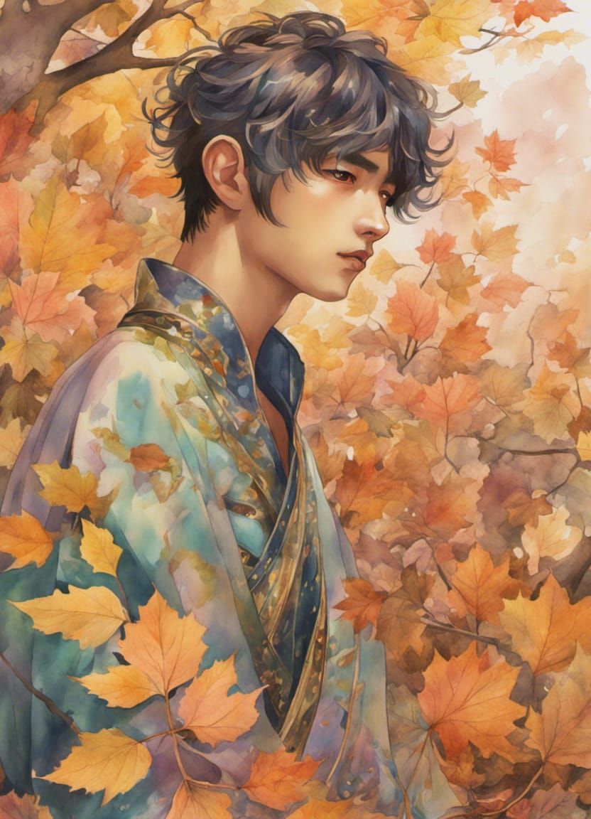 Asian male fairy in watercolors