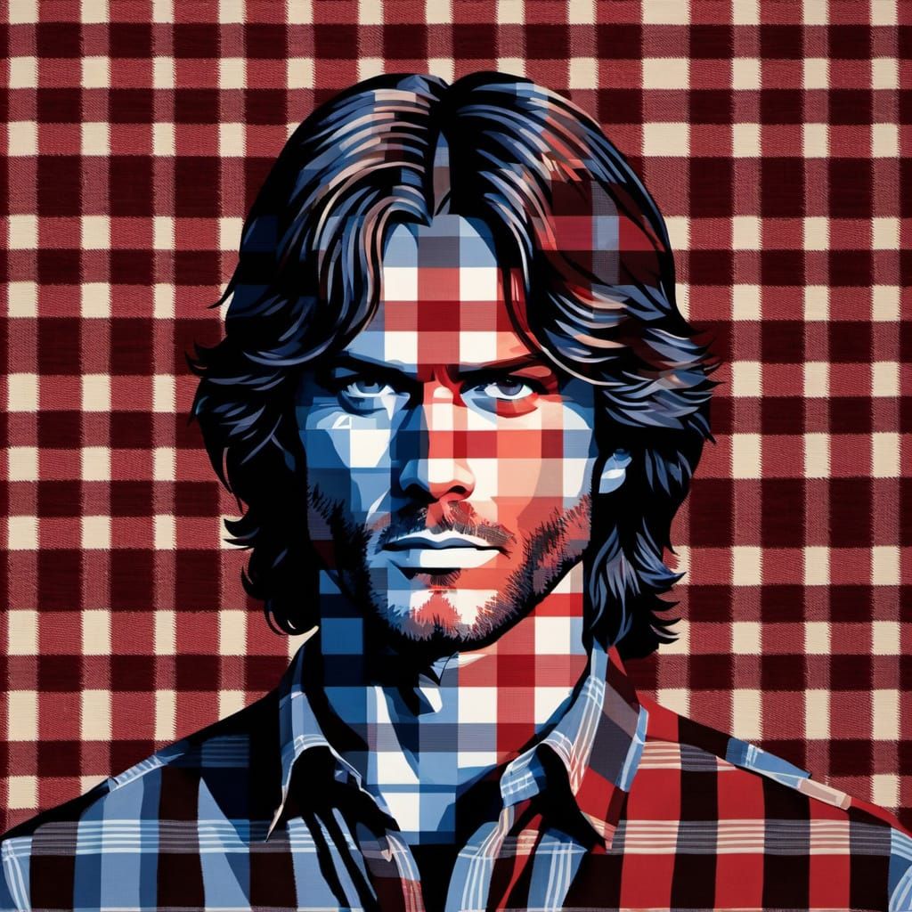Gingham Silhouette of Jared Padelecki's Sam Winchester Face