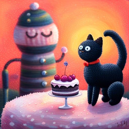 Jiji the Cat Delivers Cake in Ghibli Style