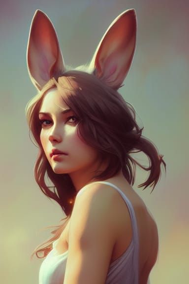 Detailed Bunny Girl Portrait in Art Nouveau Style