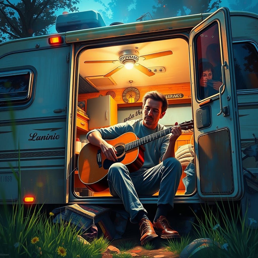 playing the guitar on my camper