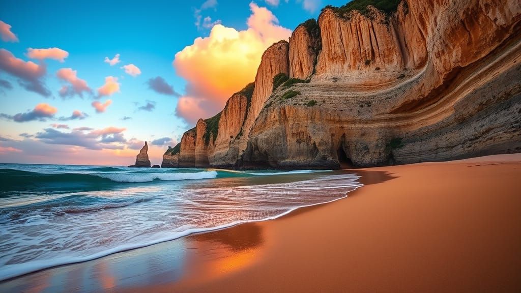 Secluded Beach Sunset: Dramatic Landscape Photography