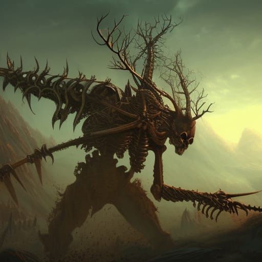 Fantastical Skeleton Thorns Wire: Detailed Matte Painting