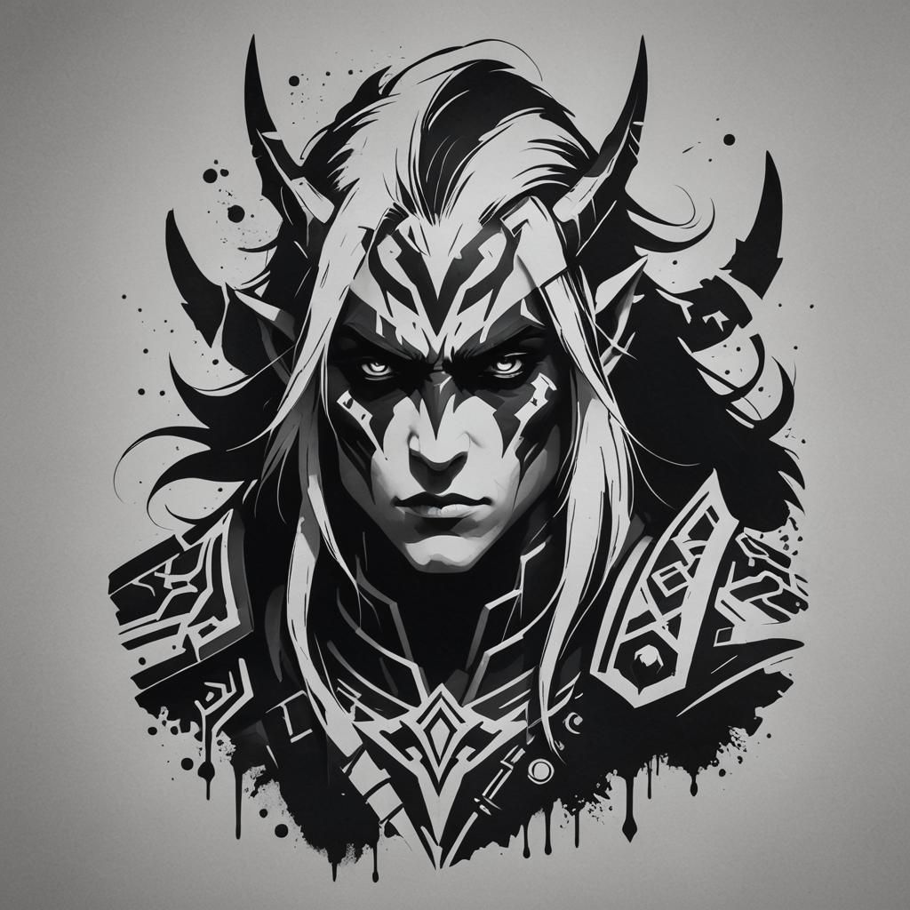 Monochrome Stencil Art of a Night Elf Warrior