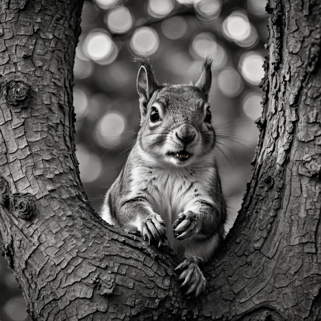 Engraved Squirrel Portrait in Black and White