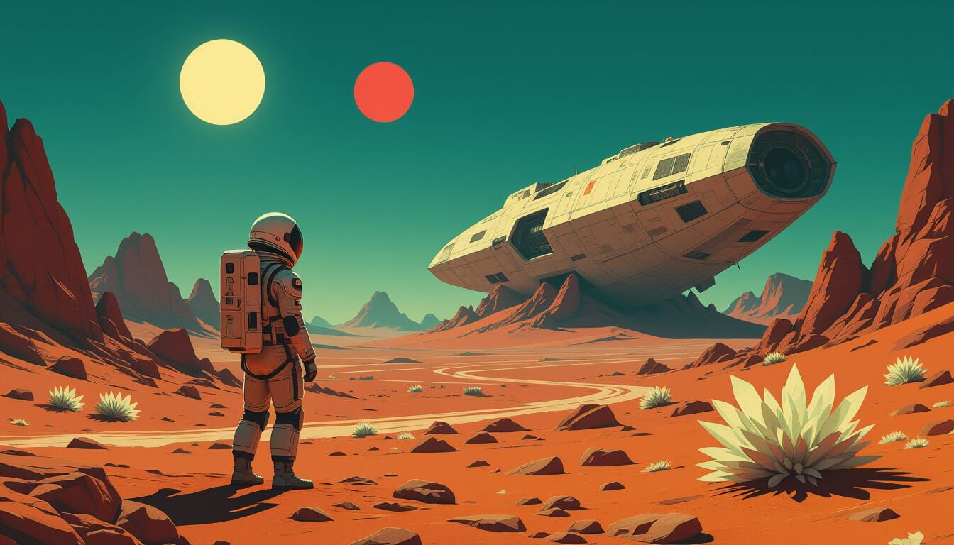 Astronaut on Alien Planet with Twin Suns