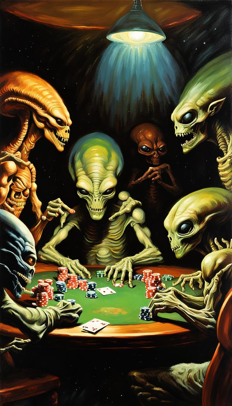 Aliens Playing Poker: An Oil Painting