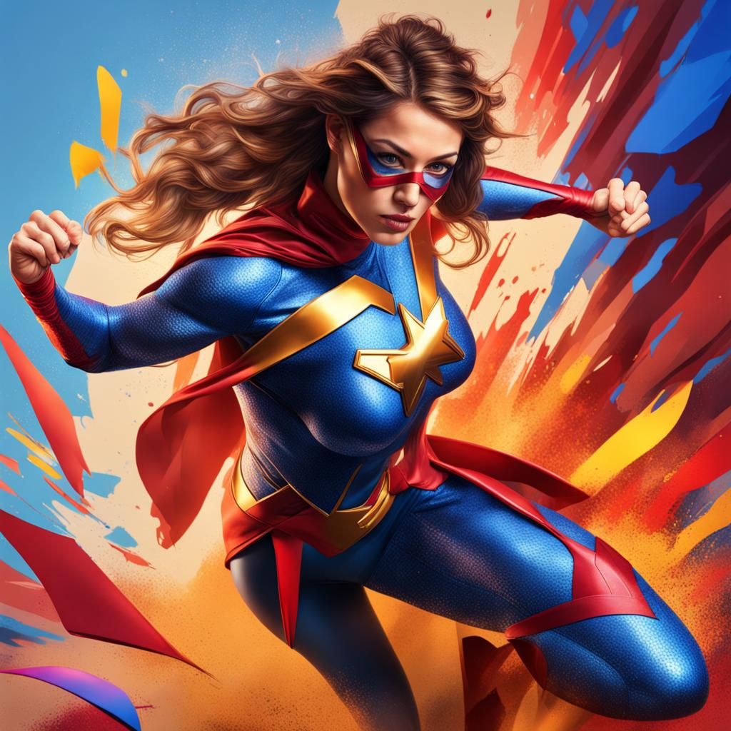 Hyperrealistic Female Superhero in Splash Art Style