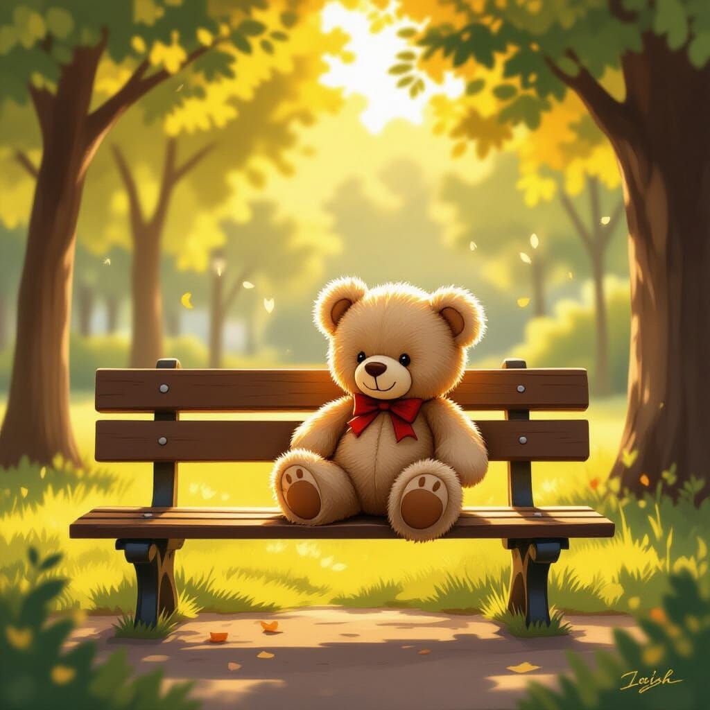 Cute Teddy Bear in Golden Hour Sunlight