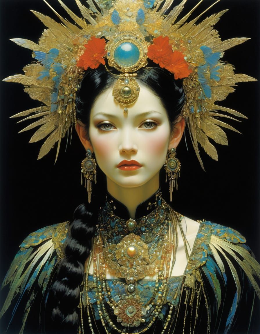 Art Nouveau Goddess in Whimsical Organic Line Drawing Style