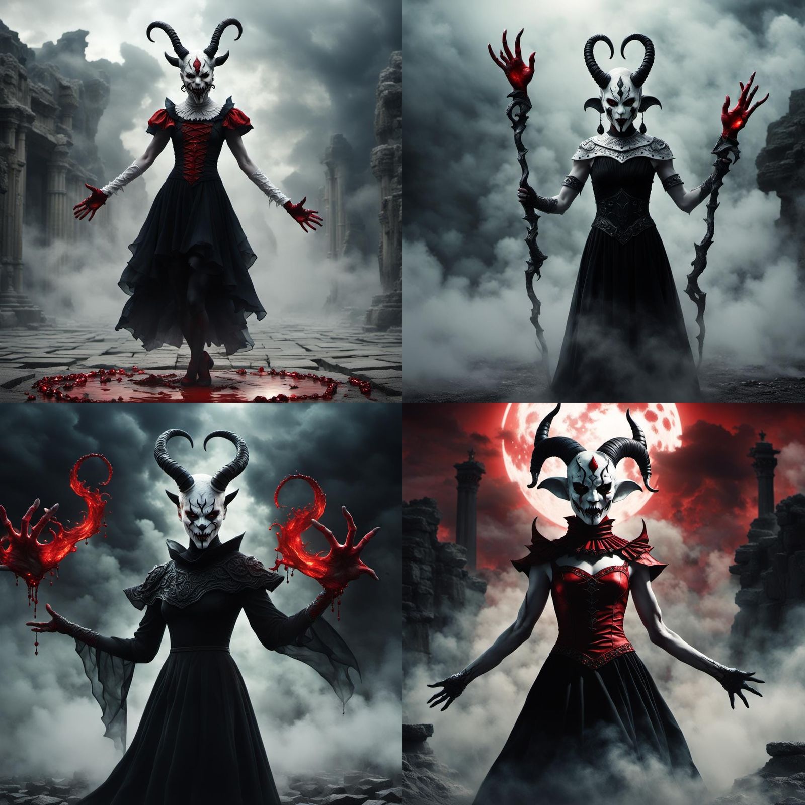 Demon Goddess in Crimson Cyclone - Hyperrealistic Masterpiec...