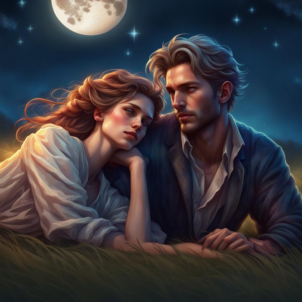 Romantic Stargazing Portrait in Hyperdetailed Style