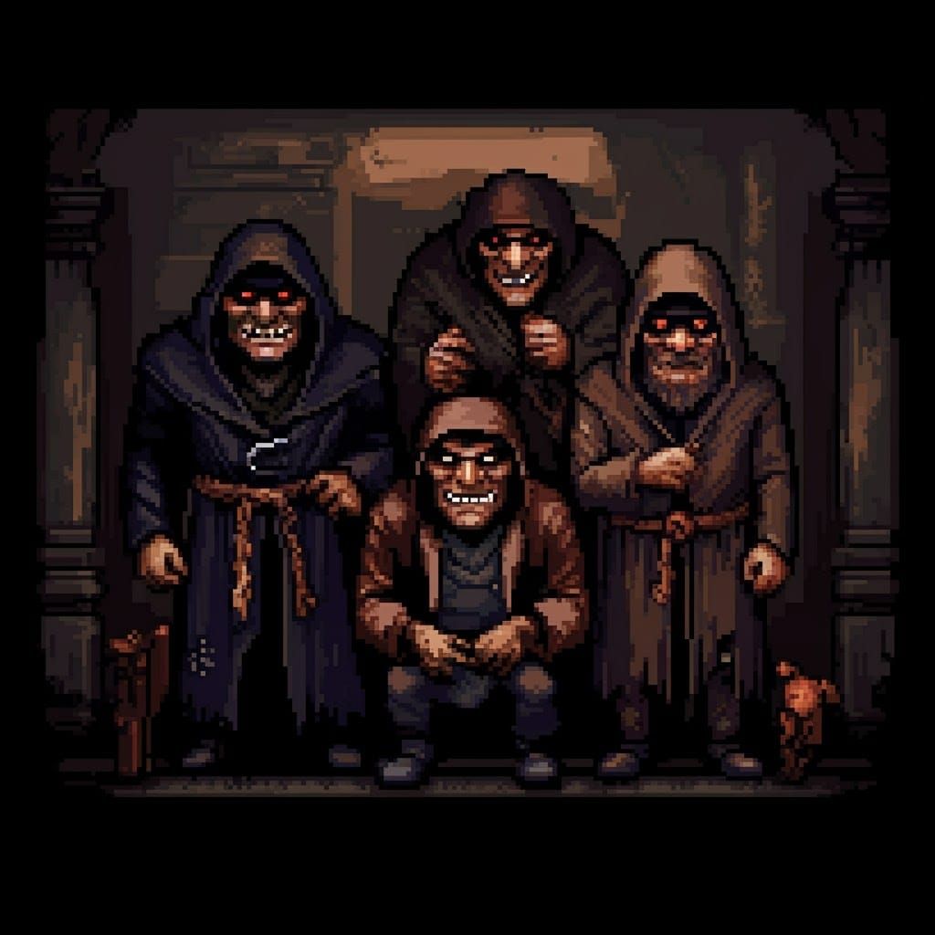 Grotesque 8bit Thieves and Beggars in Classic Video Game Sty...